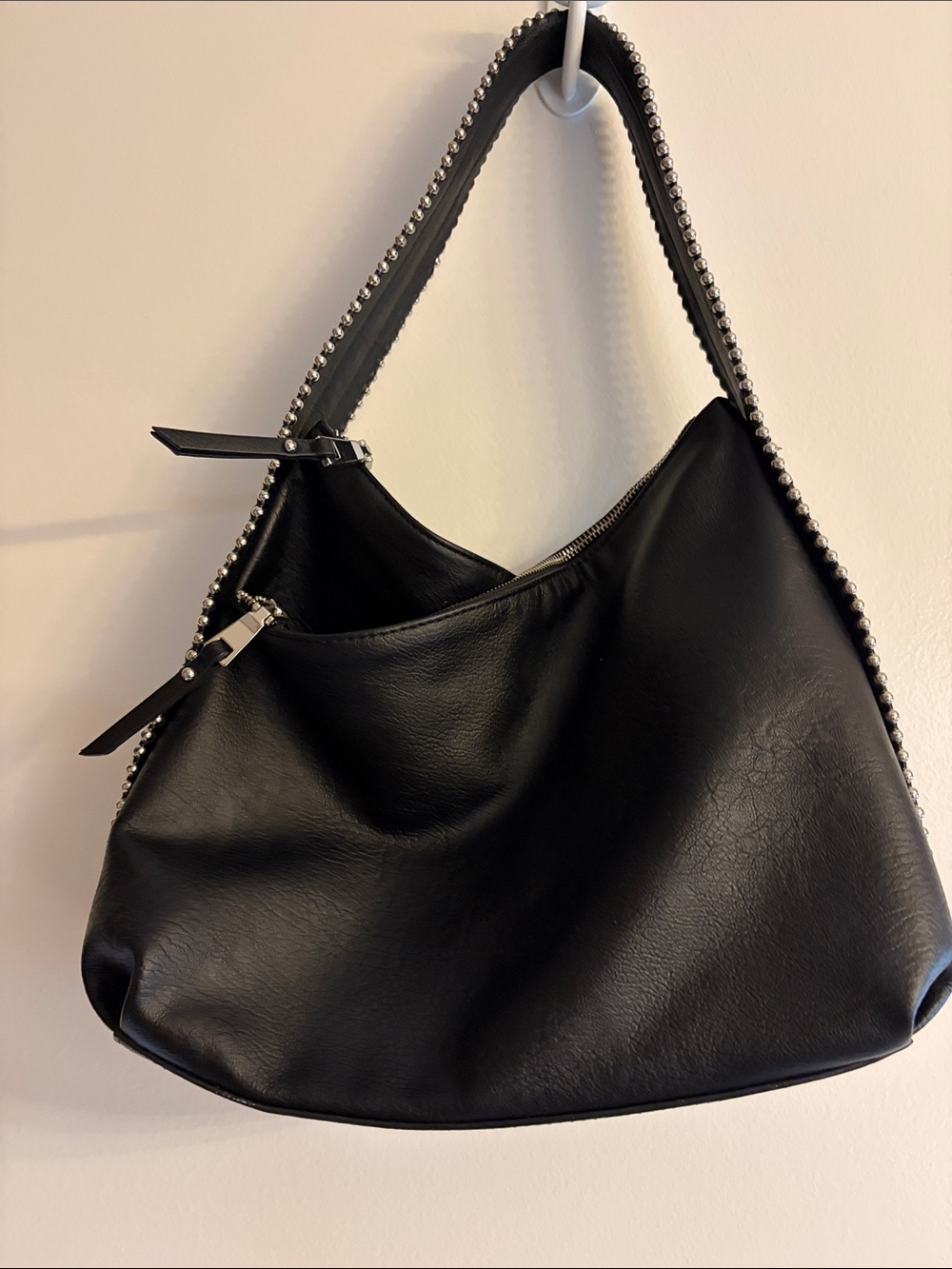 Black Stud-Trim Hobo Shoulder Bag